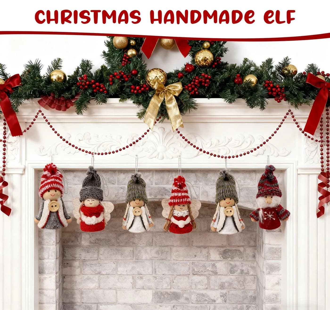 lindahandel 16er Christbaumschmuck Wichtel Set Rot mit Zedernholz-Perlen - Bild 3