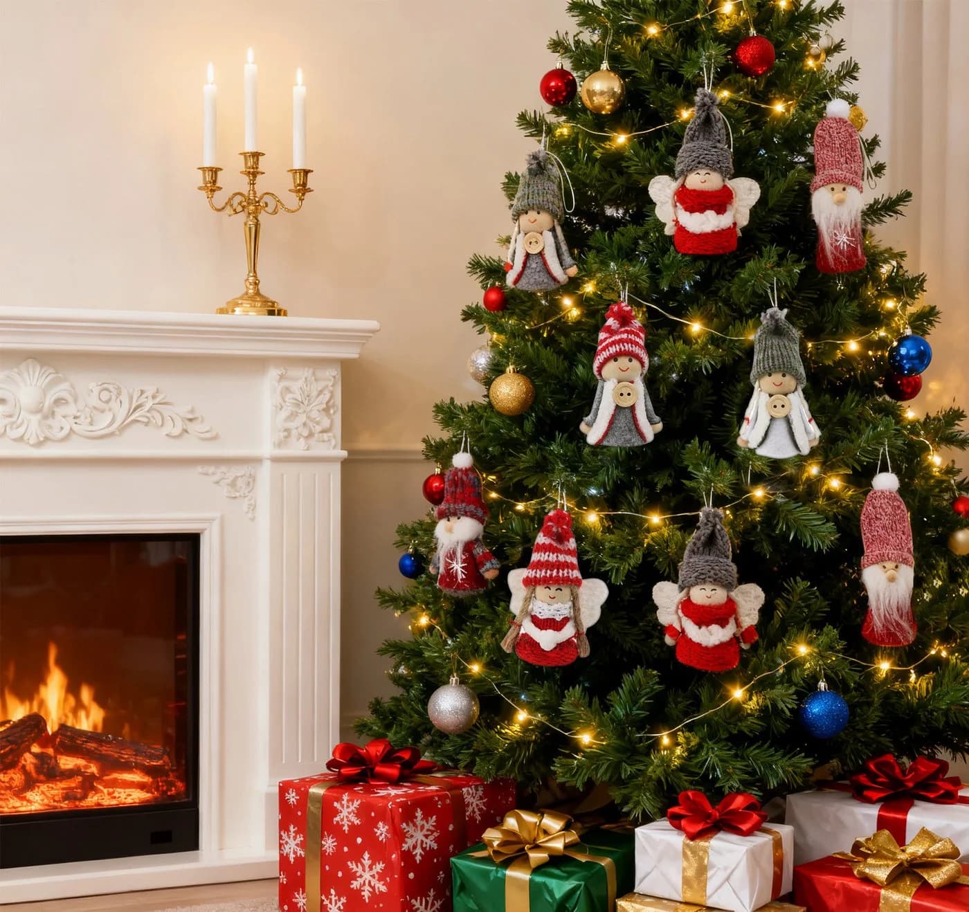 lindahandel 16er Christbaumschmuck Wichtel Set Rot mit Zedernholz-Perlen - Bild 4