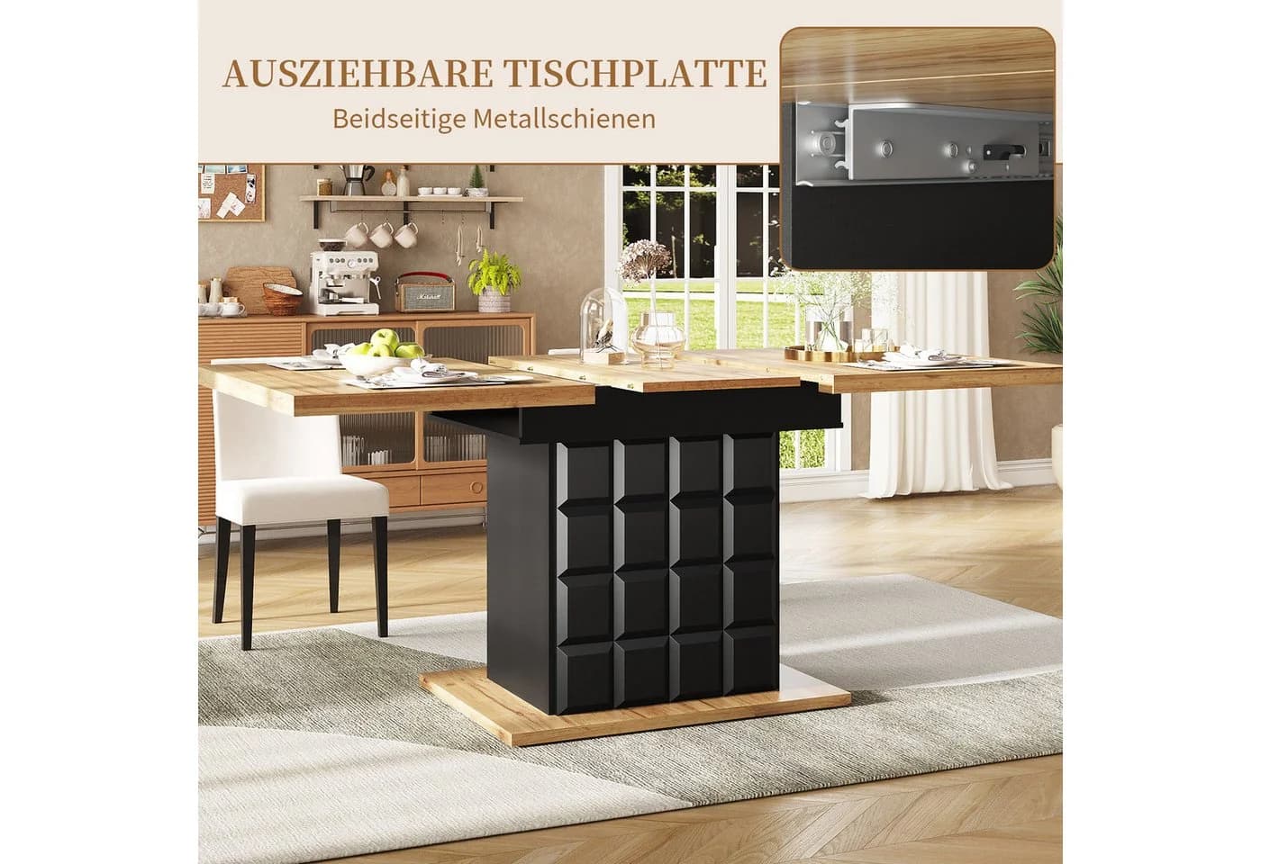 SeedWave Ausziehbarer Esstisch mit Stauraum und Holzoptik - Bild 3