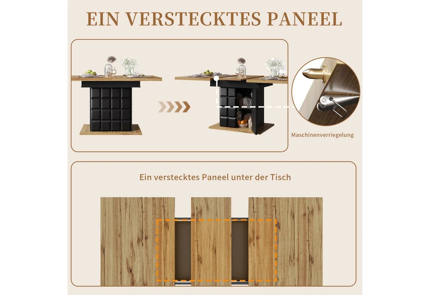 SeedWave Ausziehbarer Esstisch mit Stauraum und Holzoptik - Bild 4