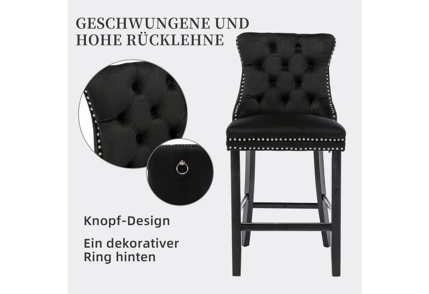SeedWave Barhocker 2er-Set Samt Rückenlehne Holzfüße - Bild 4