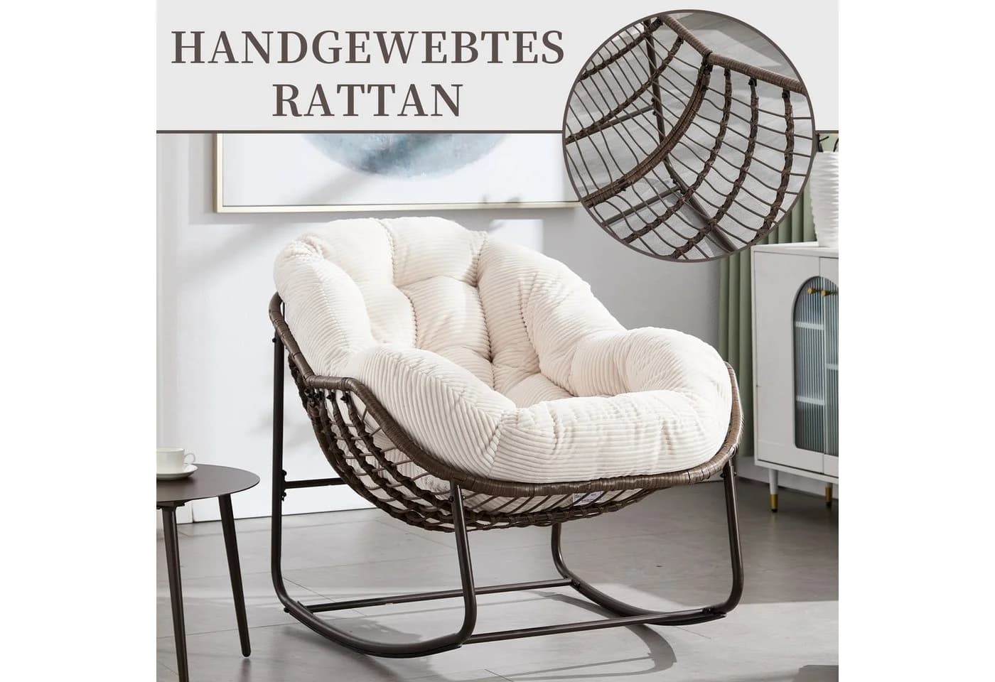 SeedWave Schaukelstuhl mit Rattan & Kordstoff-Kissen - Bild 4