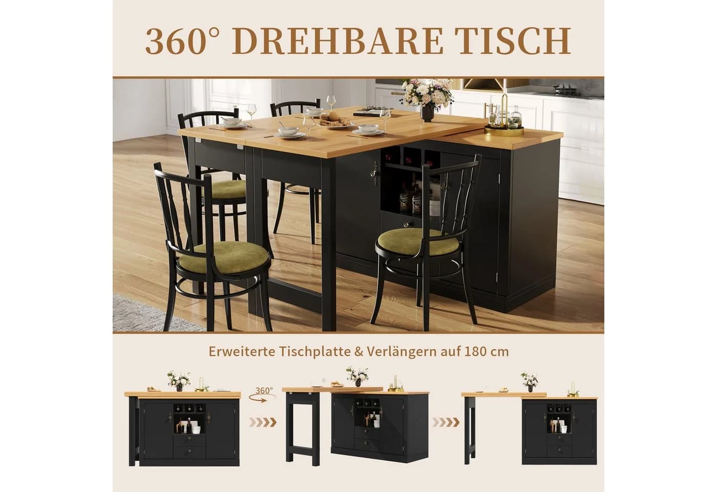 SeedWave Bartisch 360° drehbar mit Klappbarer Tischplatte & Stauraum - Bild 3