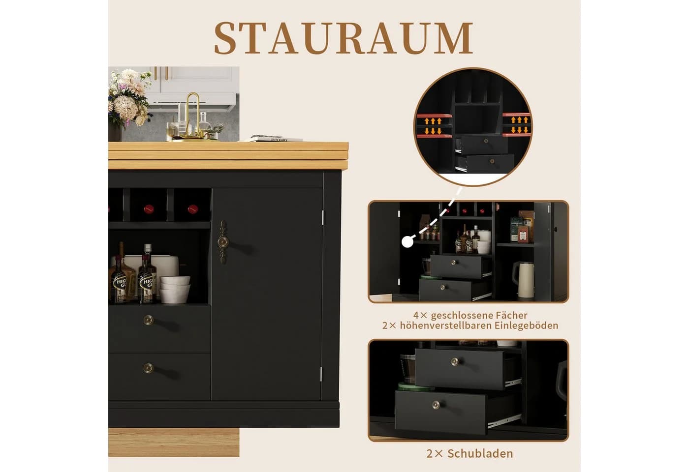 SeedWave Bartisch 360° drehbar mit Klappbarer Tischplatte & Stauraum - Bild 5