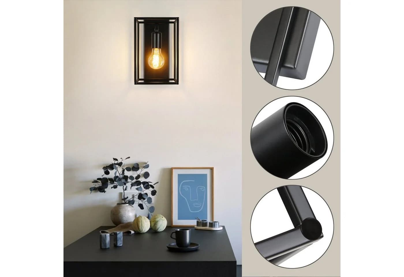 ZMH Wandleuchte Retro Wandlampe Schwarz Metall Industrial