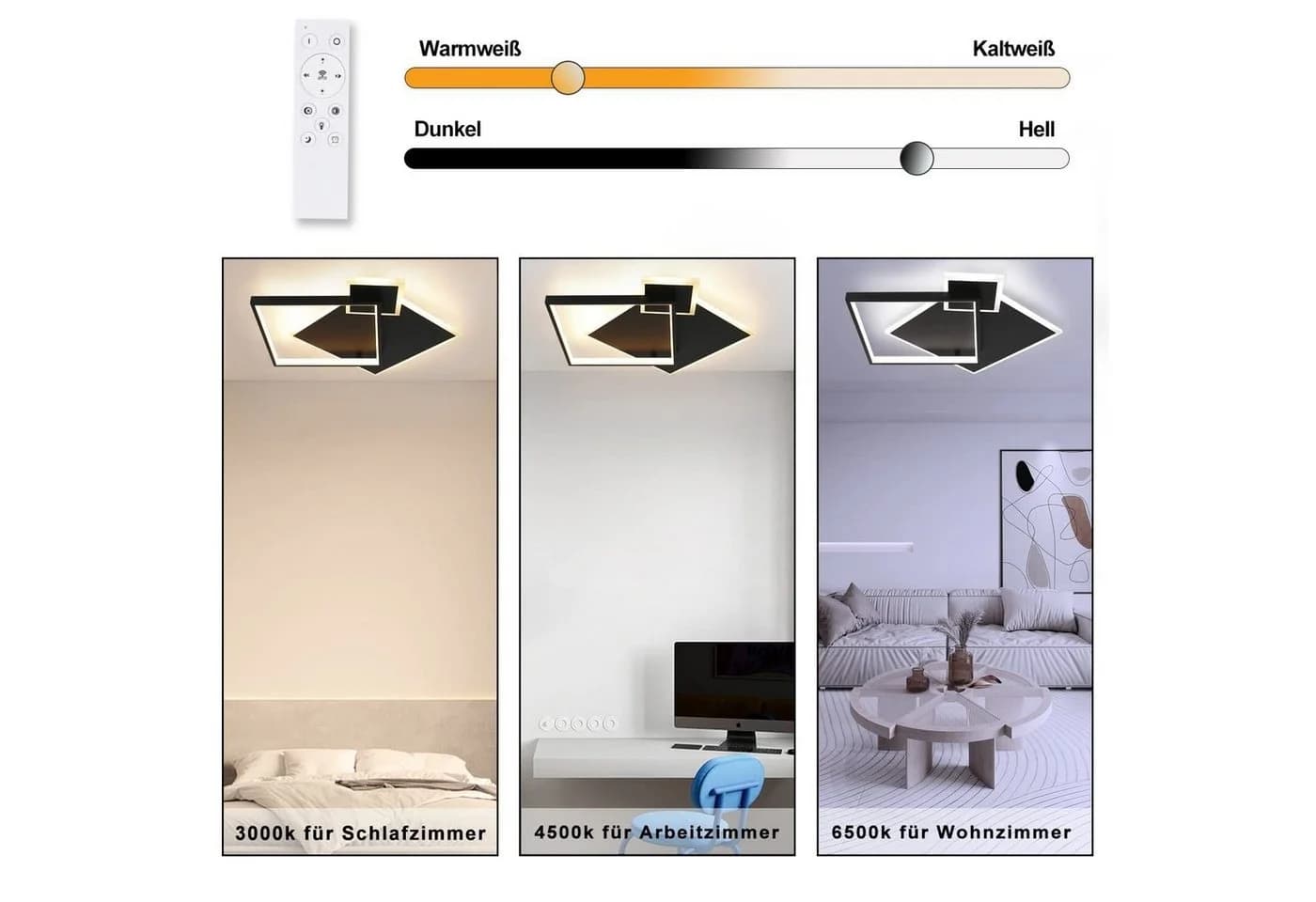 ZMH LED Deckenleuchte Modern Design mit Fernbedienung Weiss