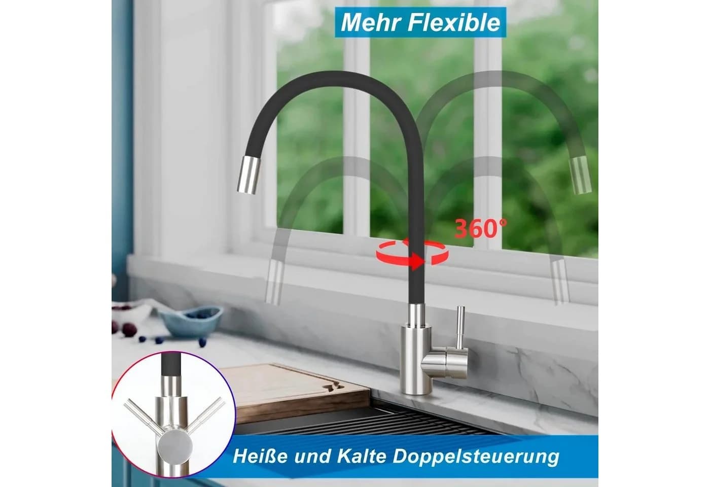 Nettlife Küchenarmatur Hochdruck 360° Schwenkbar Edelstahl