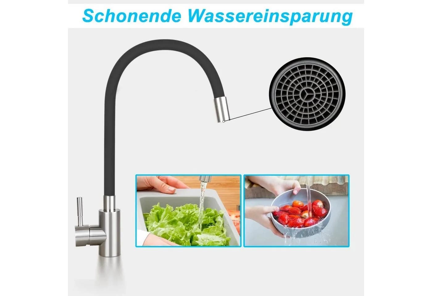 Nettlife Küchenarmatur Hochdruck 360° Schwenkbar Edelstahl - Bild 3