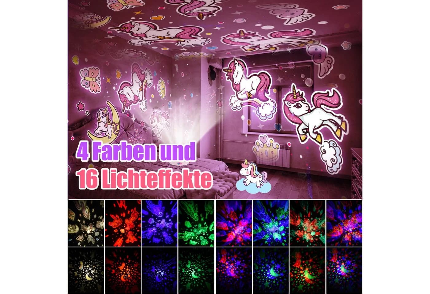 Wootoy LED Nachtlicht Einhorn Projektor Rosa 360° Rotation - Bild 4