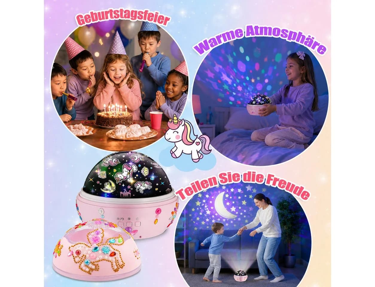 Wootoy LED Nachtlicht Einhorn Projektor Rosa 360° Rotation - Bild 5