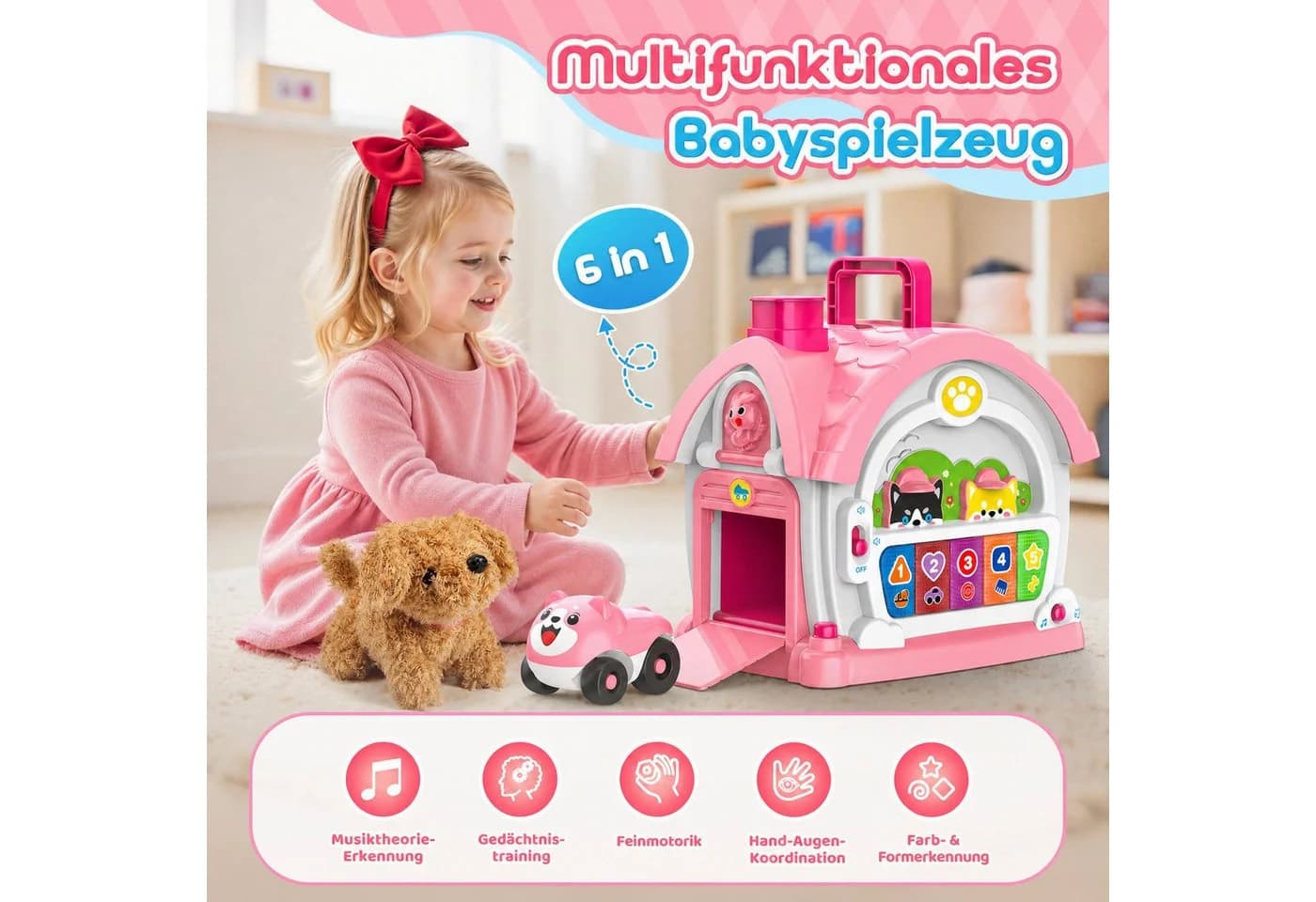 Wootoy Lernspielzeug Spielcenter 6-in-1 Aktivitätshaus Rosa