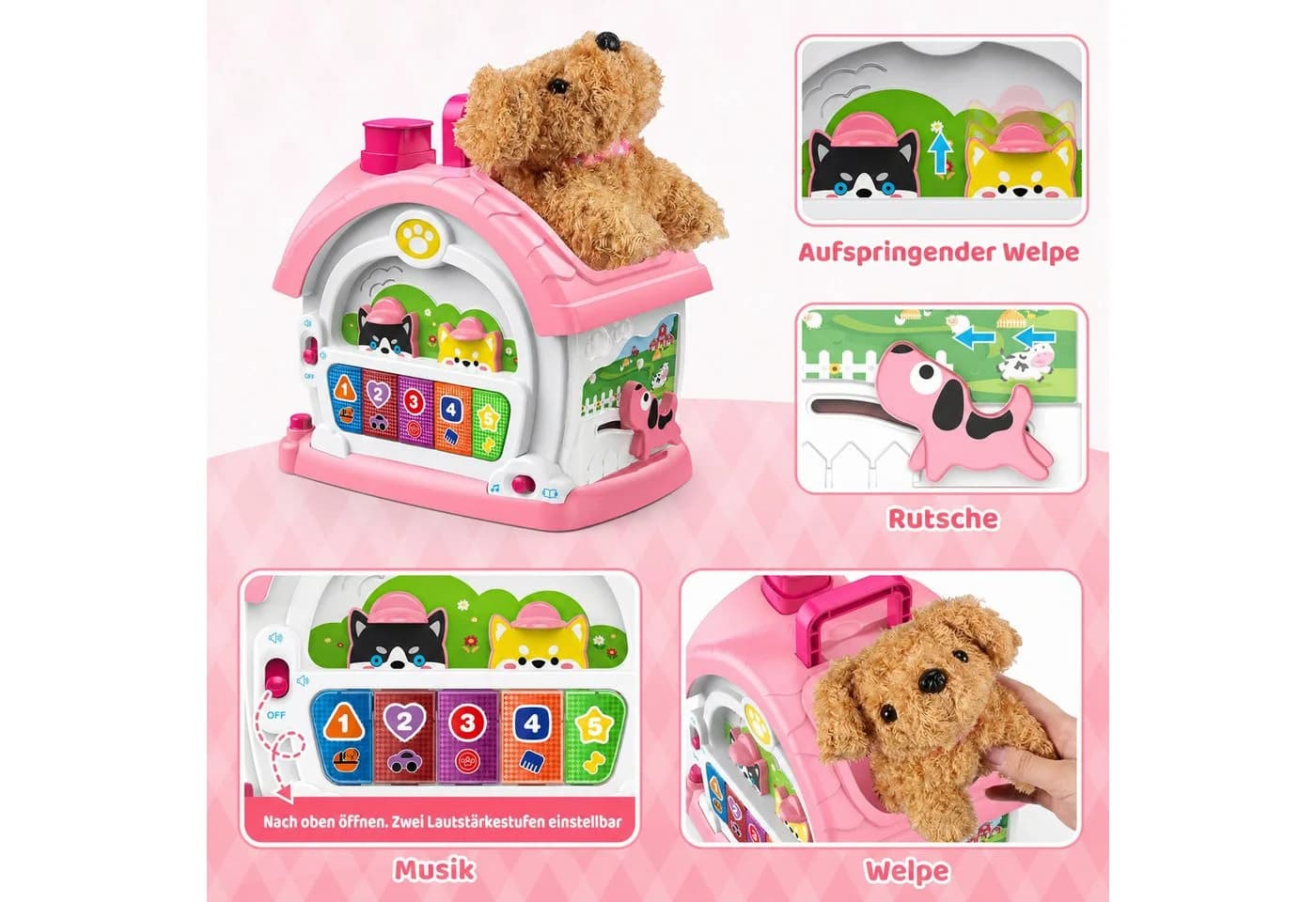 Wootoy Lernspielzeug Spielcenter 6-in-1 Aktivitätshaus Rosa - Bild 3