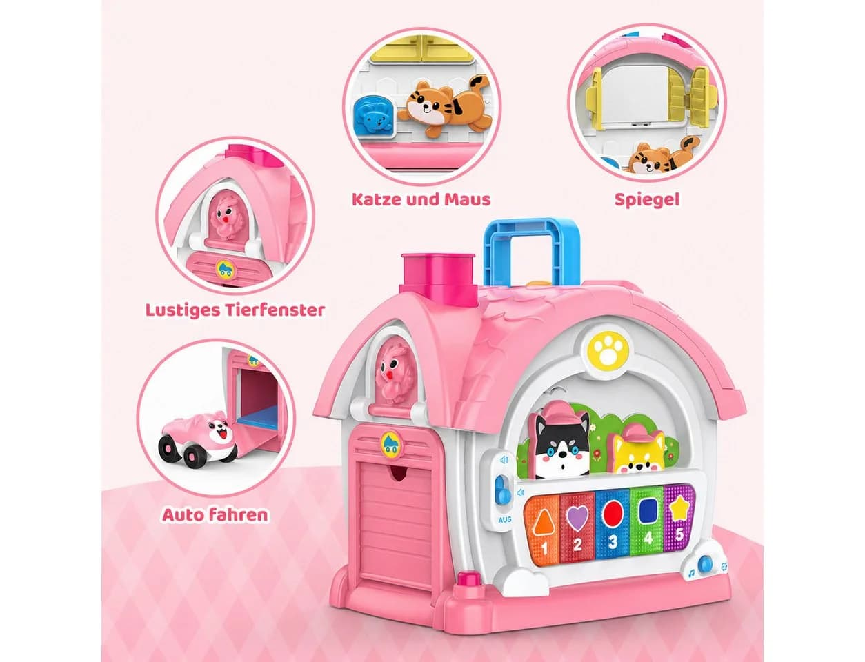 Wootoy Lernspielzeug Spielcenter 6-in-1 Aktivitätshaus Rosa - Bild 5