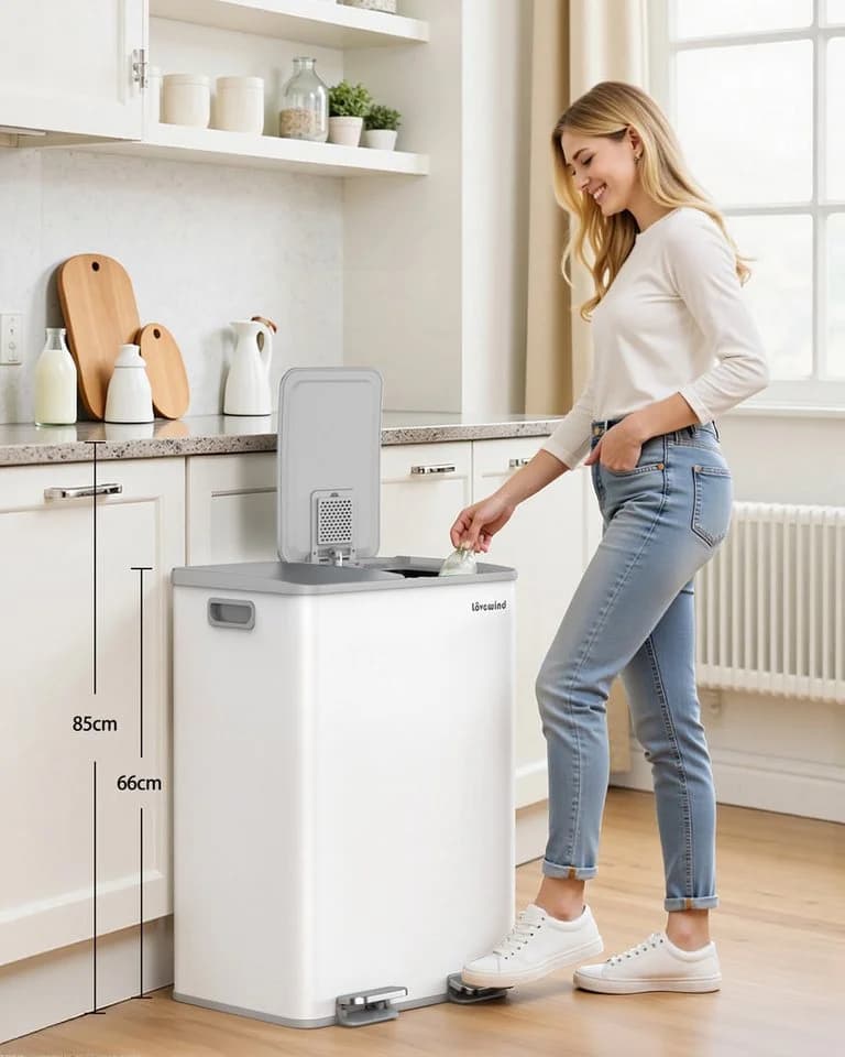 Lovewind Mülltrennsystem 2 Fächer 60 L Treteimer Edelstahl Soft-Close
