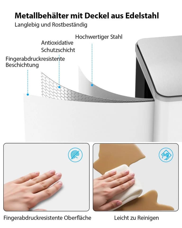 Lovewind Mülltrennsystem 2 Fächer 60 L Treteimer Edelstahl Soft-Close - Bild 3