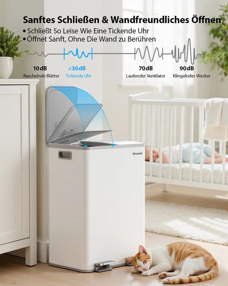 Lovewind Mülltrennsystem 2 Fächer 60 L Treteimer Edelstahl Soft-Close - Bild 4