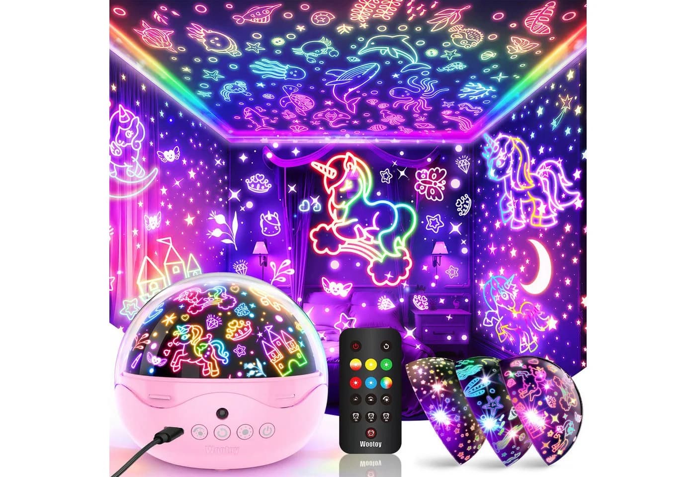 Wootoy LED-Sternenhimmel Projektor Rosa 360° drehbar mit 42 Lichteffekten - Bild 2