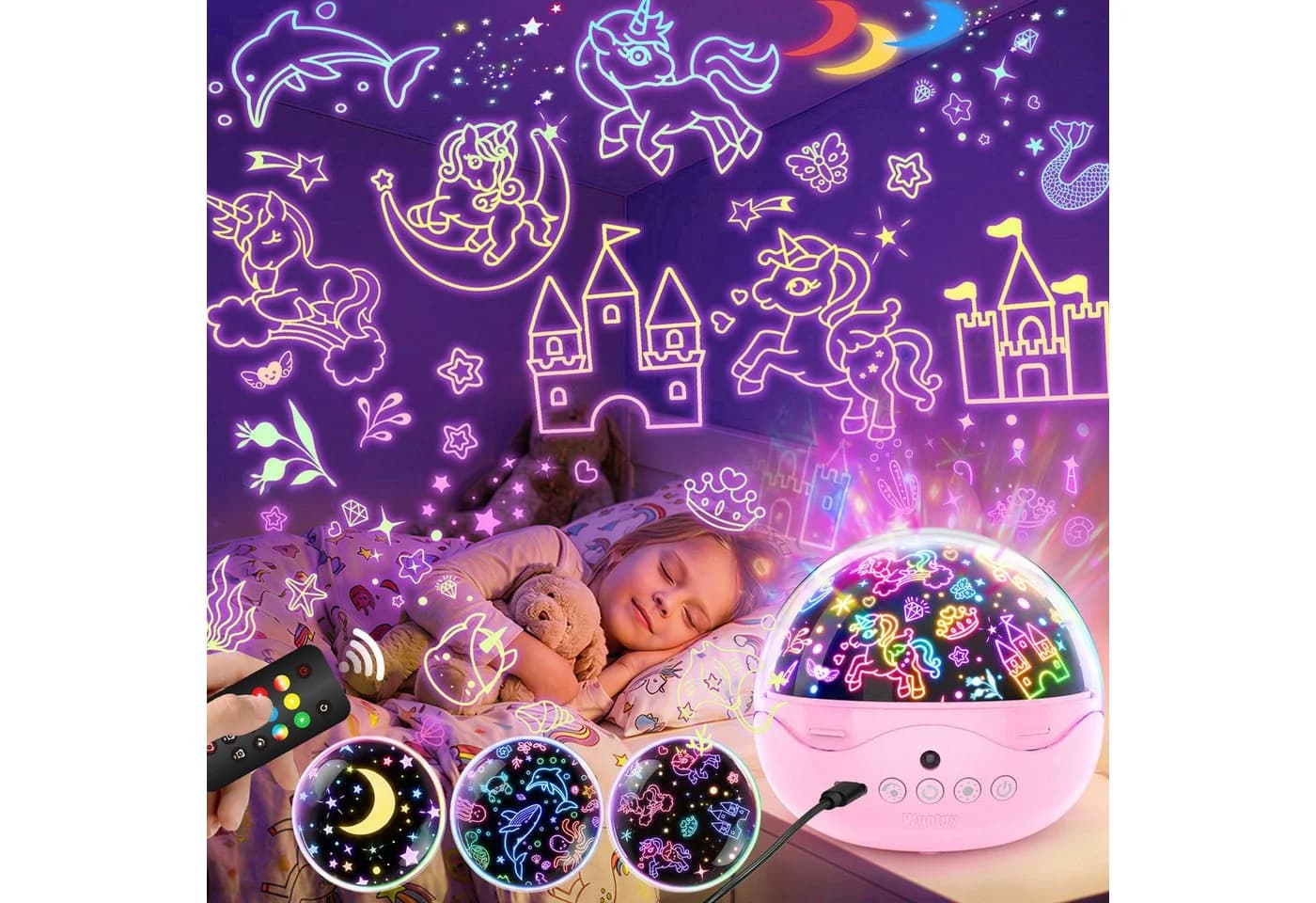 Wootoy LED-Sternenhimmel Projektor Rosa 360° drehbar mit 42 Lichteffekten - Bild 3