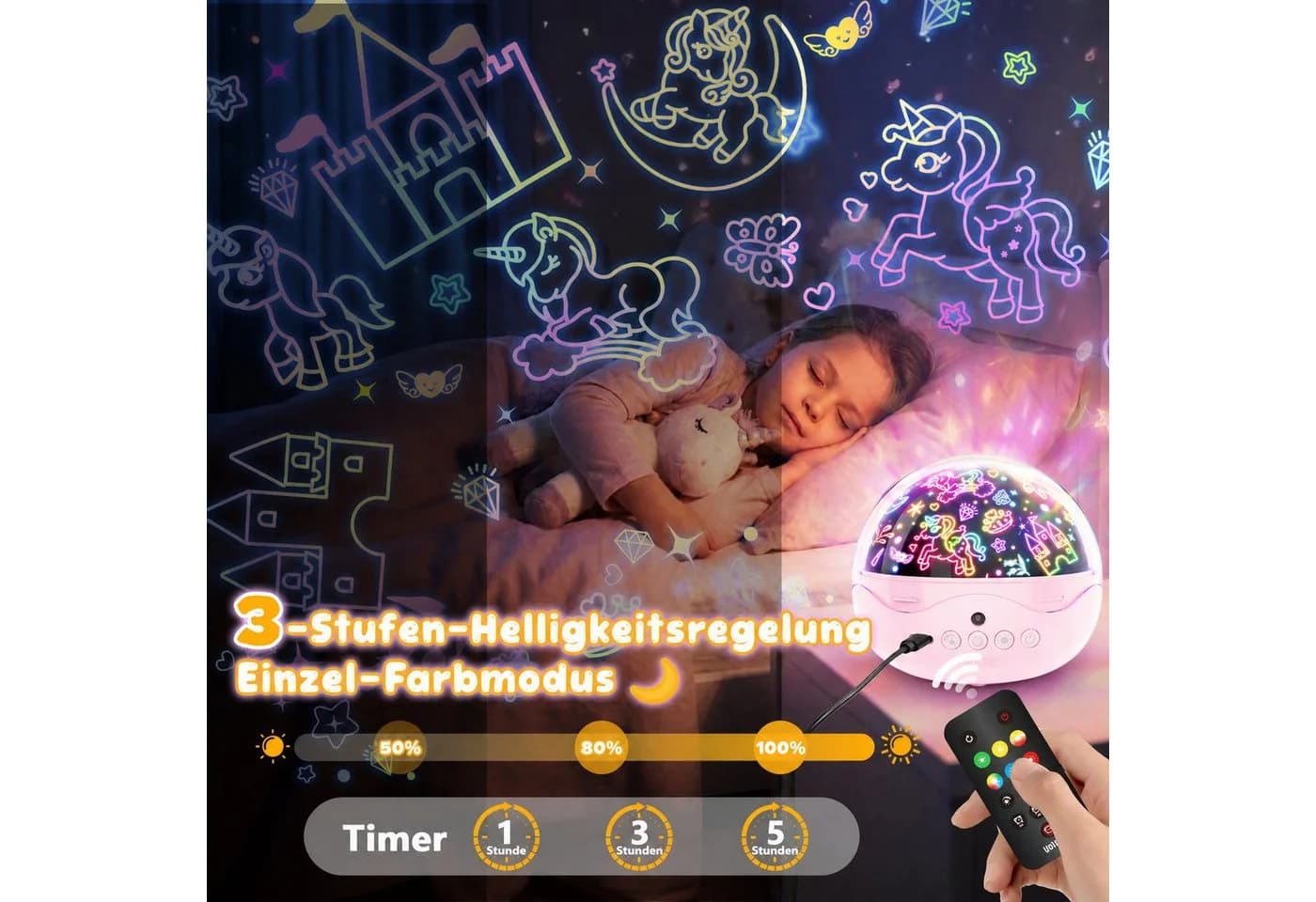 Wootoy LED-Sternenhimmel Projektor Rosa 360° drehbar mit 42 Lichteffekten - Bild 4