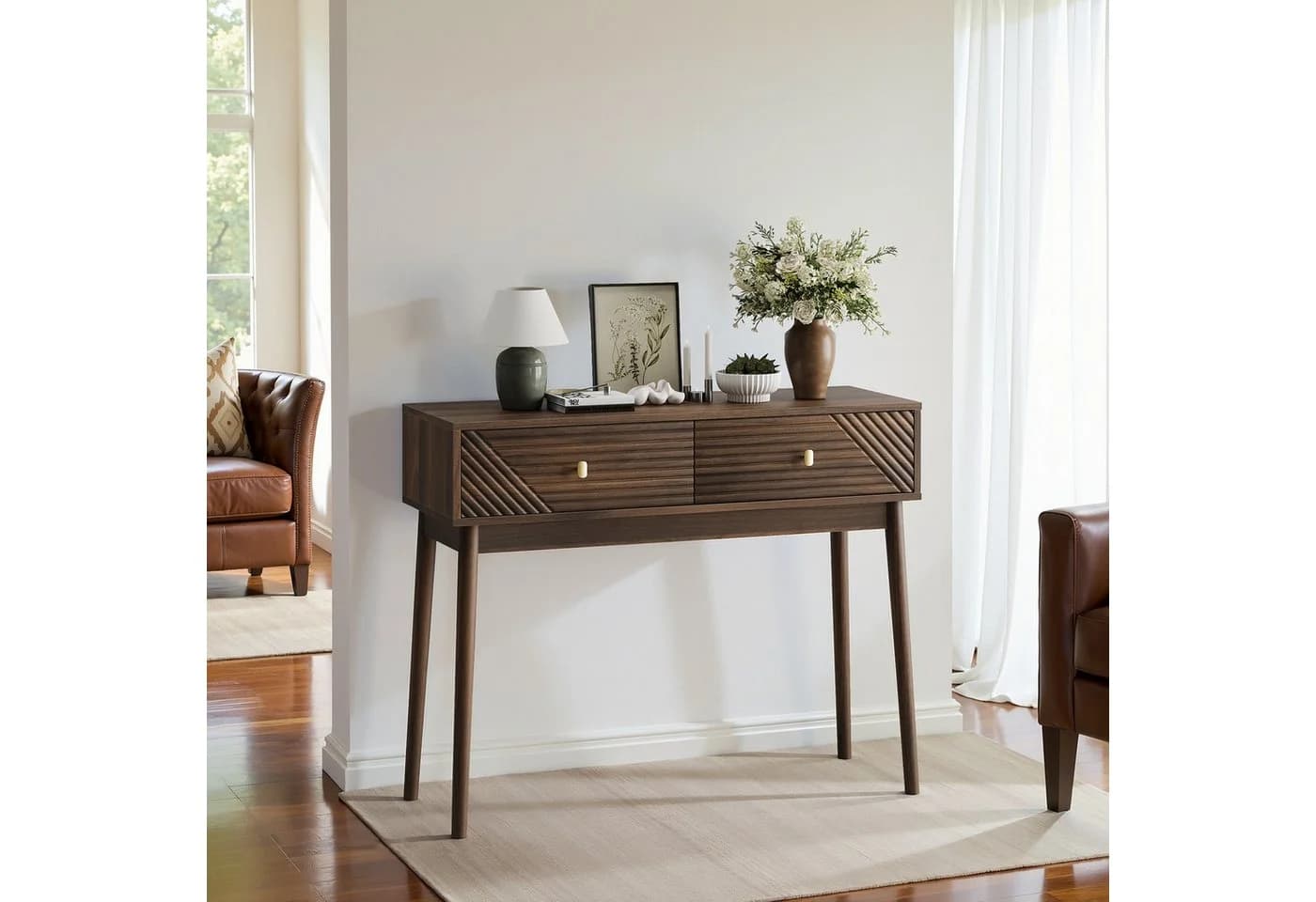 IDEASY Konsolentisch Mid-Century Walnuss mit Schubladen - Bild 2
