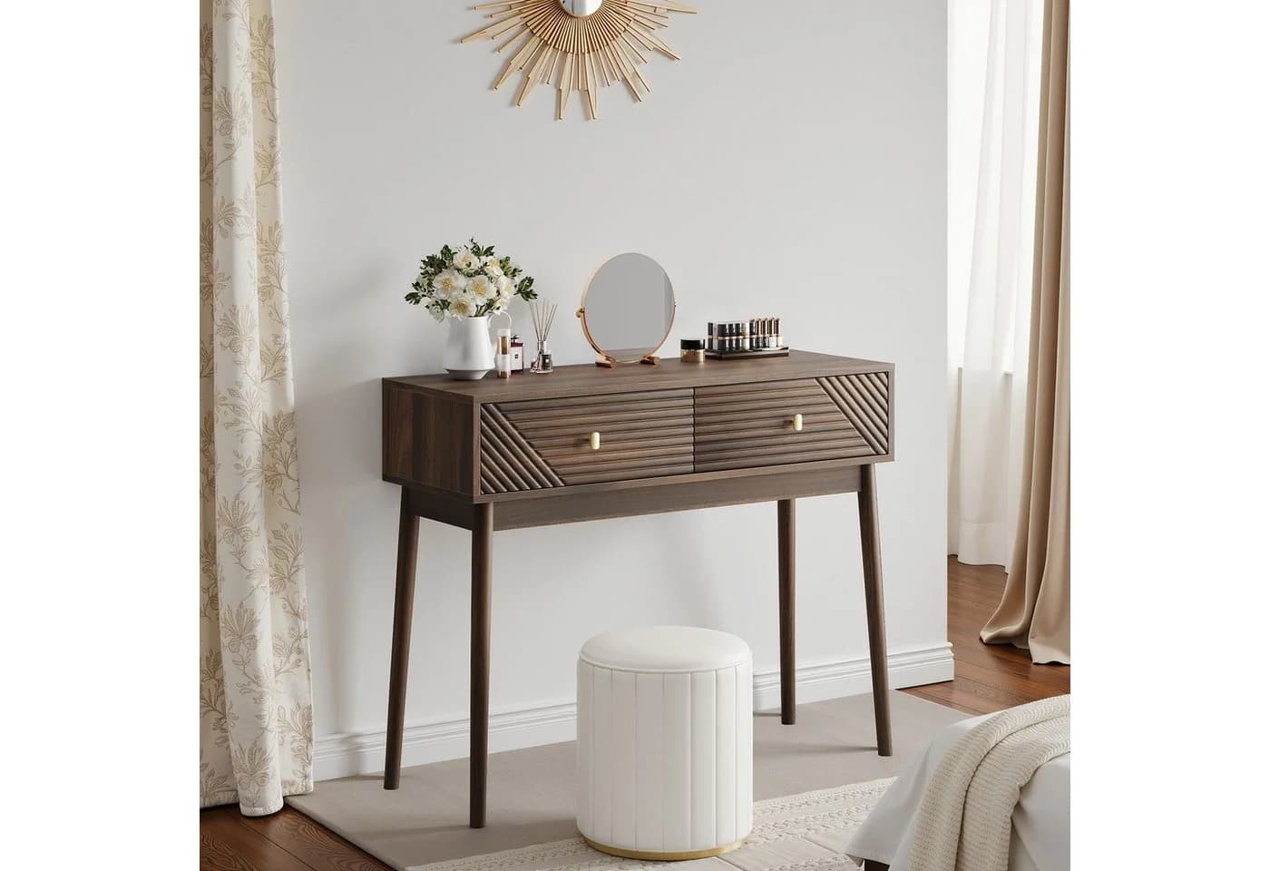 IDEASY Konsolentisch Mid-Century Walnuss mit Schubladen - Bild 5