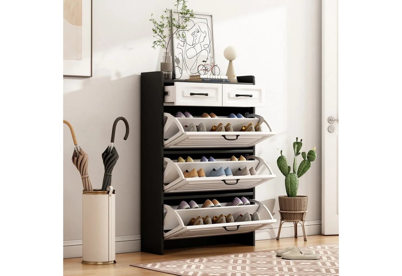 IDEASY Schuhschrank mit 3 Klappen und 2 Schubladen für 18-24 Paar Schuhe - Bild 2