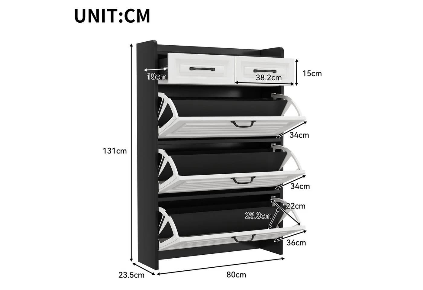 IDEASY Schuhschrank mit 3 Klappen und 2 Schubladen für 18-24 Paar Schuhe - Bild 3