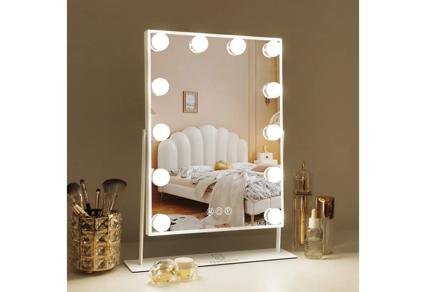 FENCHILIN Schminkspiegel mit LED-Beleuchtung Weiß 30/41cm - Bild 2