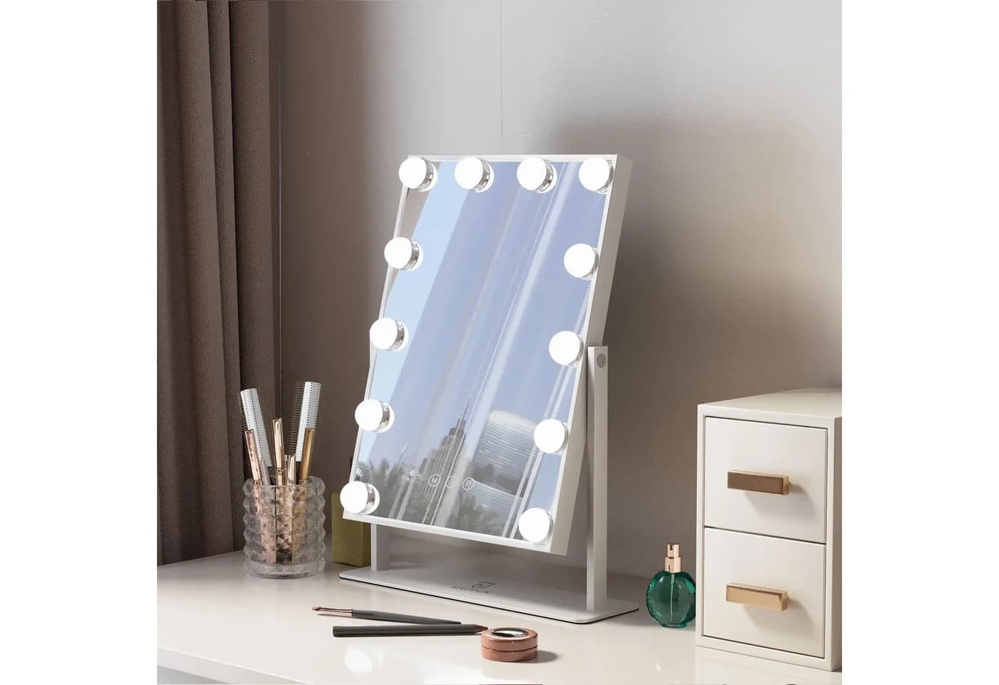 FENCHILIN Schminkspiegel mit LED-Beleuchtung Weiß 30/41cm - Bild 5