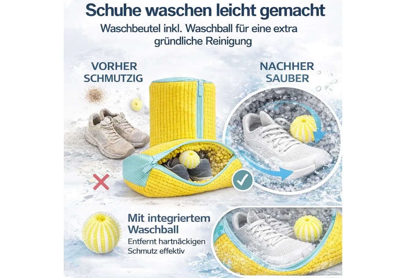 Mutig Schuhwaschbeutel 2 Stück Gelb 360° Reinigung