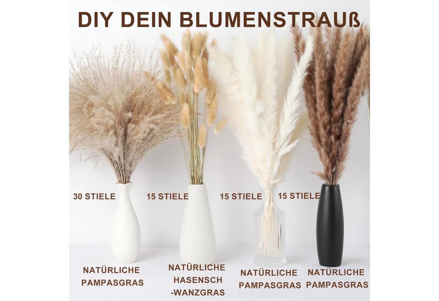 Mutig Trockenblume 75 Stück Pampasgras Kunstvolle Deko Boho-Tischdeko - Bild 4