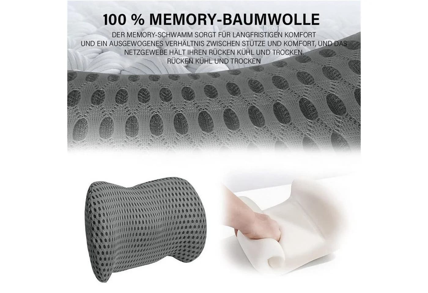Keyura Lumbalkissen Ergonomisches Lendenkissen Memory Foam Grau - Bild 3