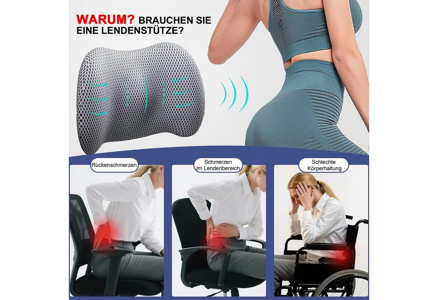 Keyura Lumbalkissen Ergonomisches Lendenkissen Memory Foam Grau - Bild 4