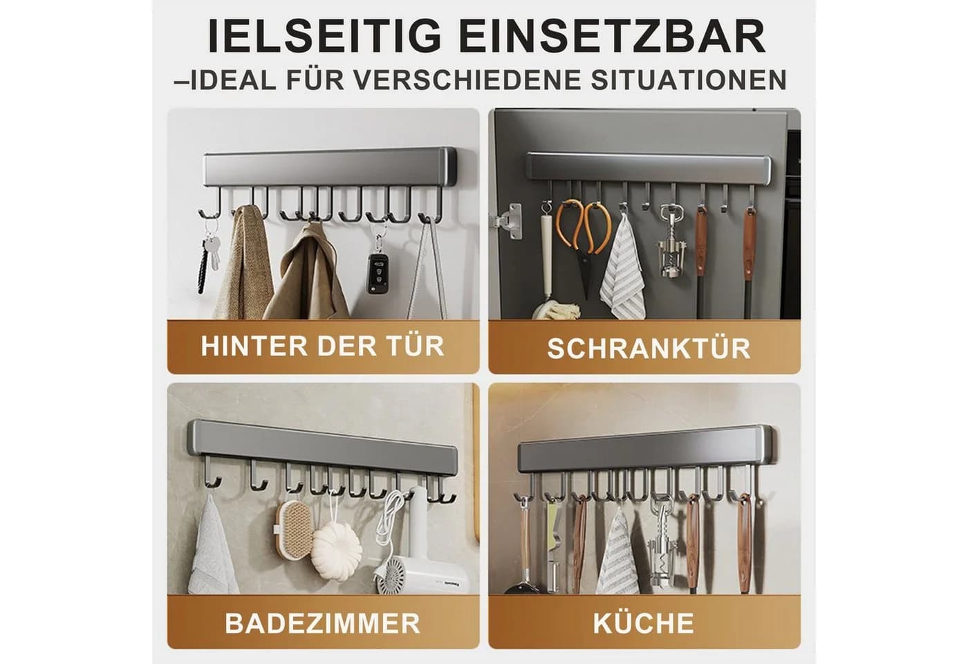 Mutig Hakenleiste Garderobenleiste 30/40/50cm Küchenhalterung Silber - Bild 5
