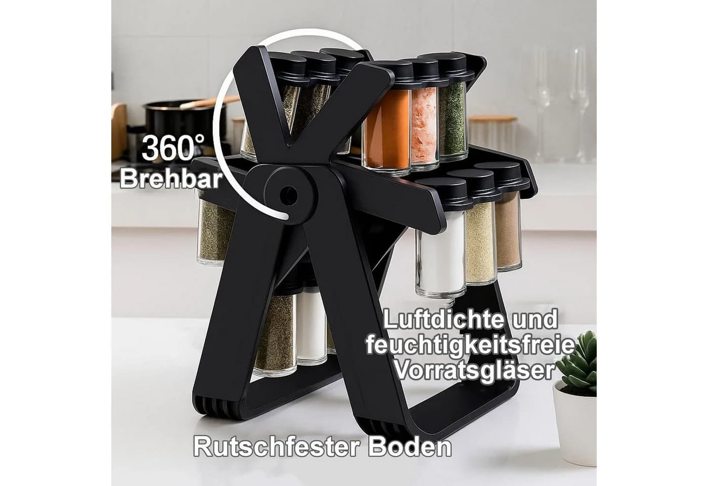 Keyura Gewürzkarussell 360° Drehbar mit 18 Gewürzgläsern