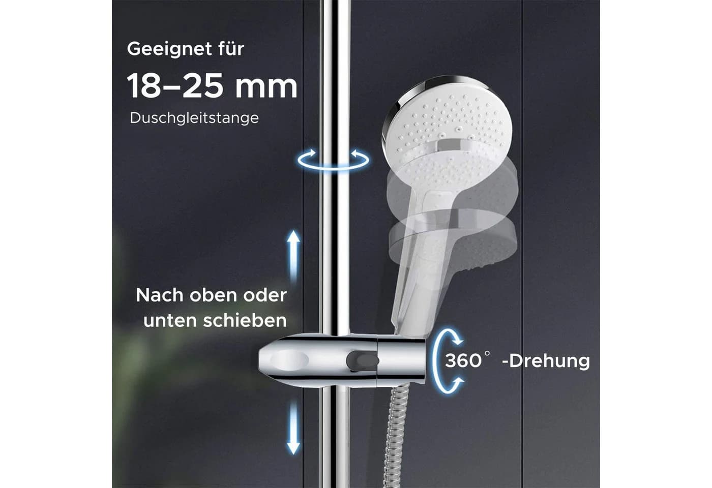Refttenw Brausehalter Verstellbar Duschhalterung 360° Silber - Bild 4
