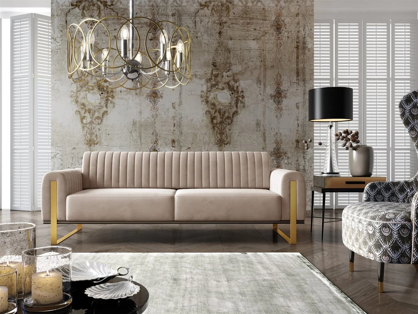 Designersofa Elisa - Klassisch-Schlichtes Sofa in Stoff und Velvet - Bild 2