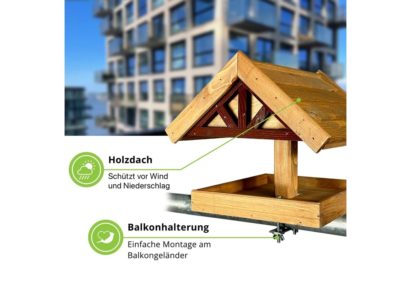 Vogelhaus Balkon-Vogelfutterstelle Wetterfest Handarbeit - Bild 3