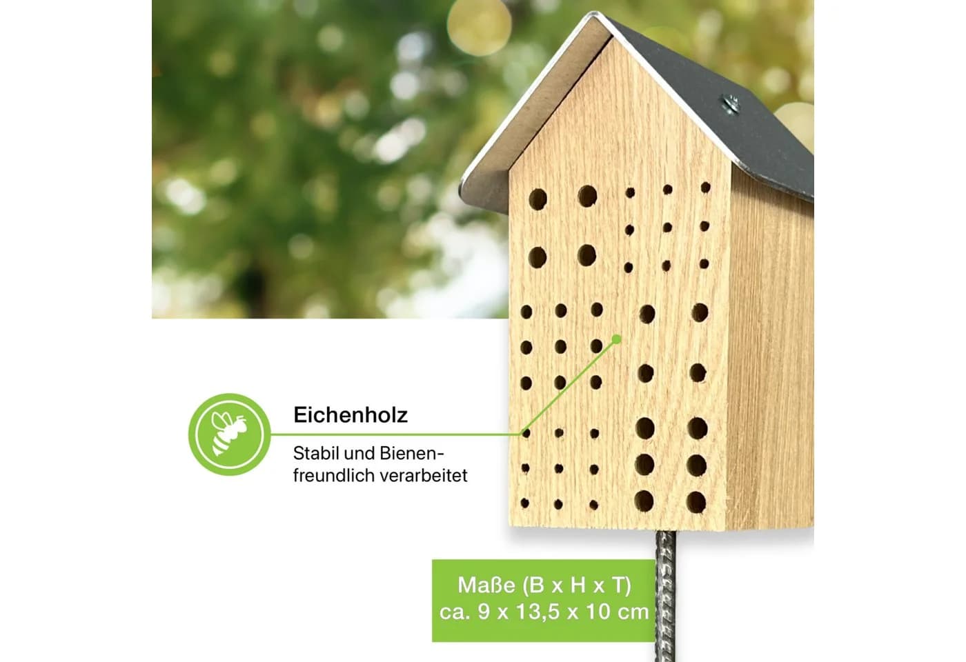 Insektenhotel Wildbienenhotel Eiche mit Metalldach - Bild 3