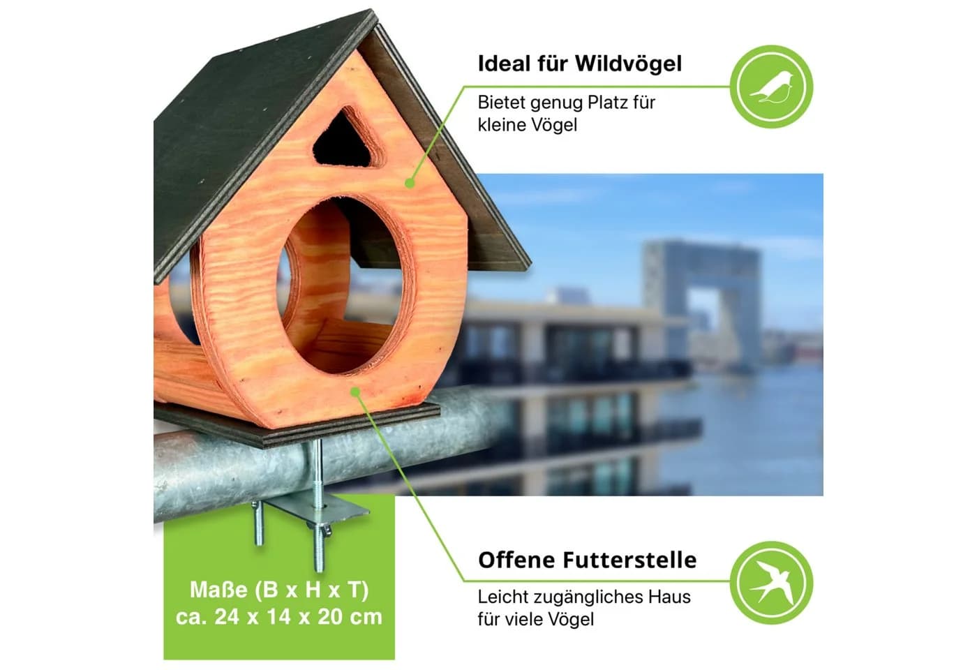gartenetage Vogelhaus Balkon-Vogelhäuschen aus Naturholz, stabile Befestigung