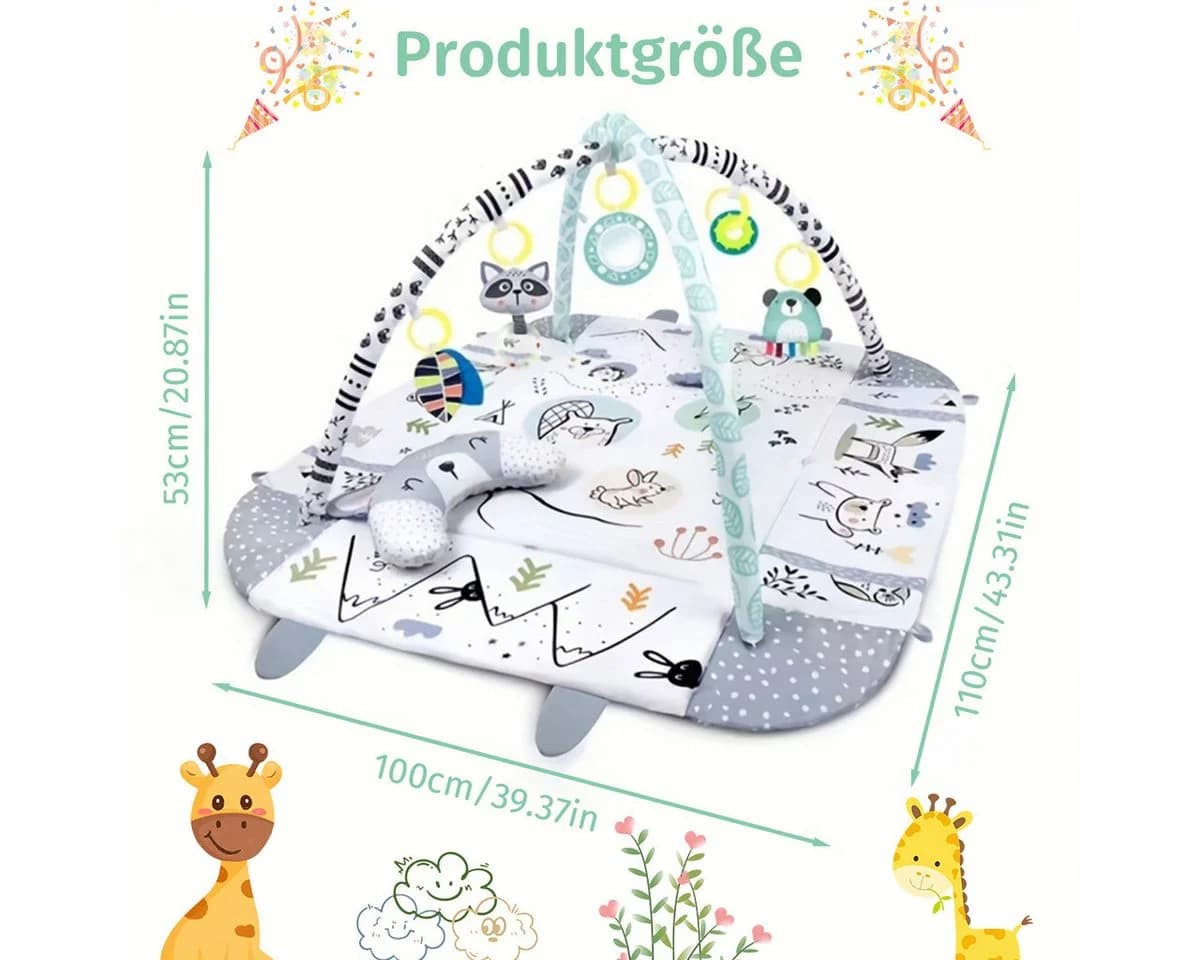 MOPUEA Spielbogen Krabbelmatte mit faltbarem Zaun und abnehmbaren Spielzeugen - Bild 4