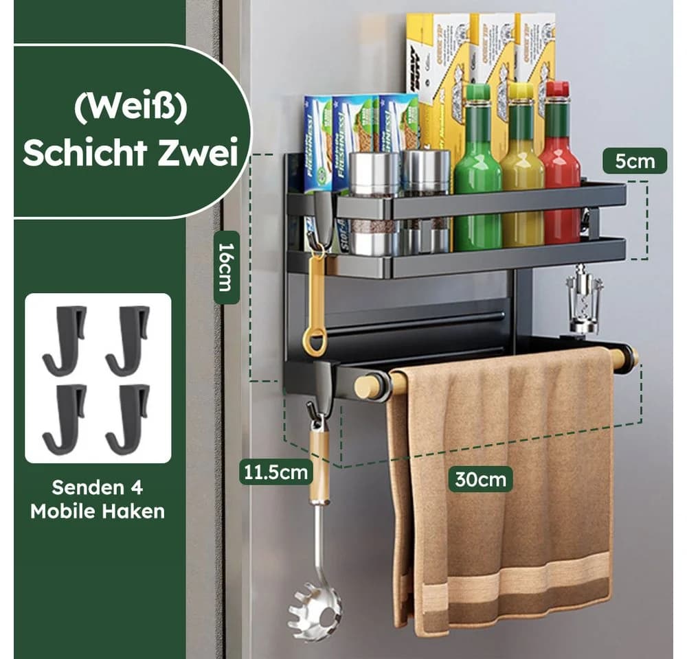 MOPUEA Magnetisches Gewürzregal für Kühlschrank mit 4 Haken