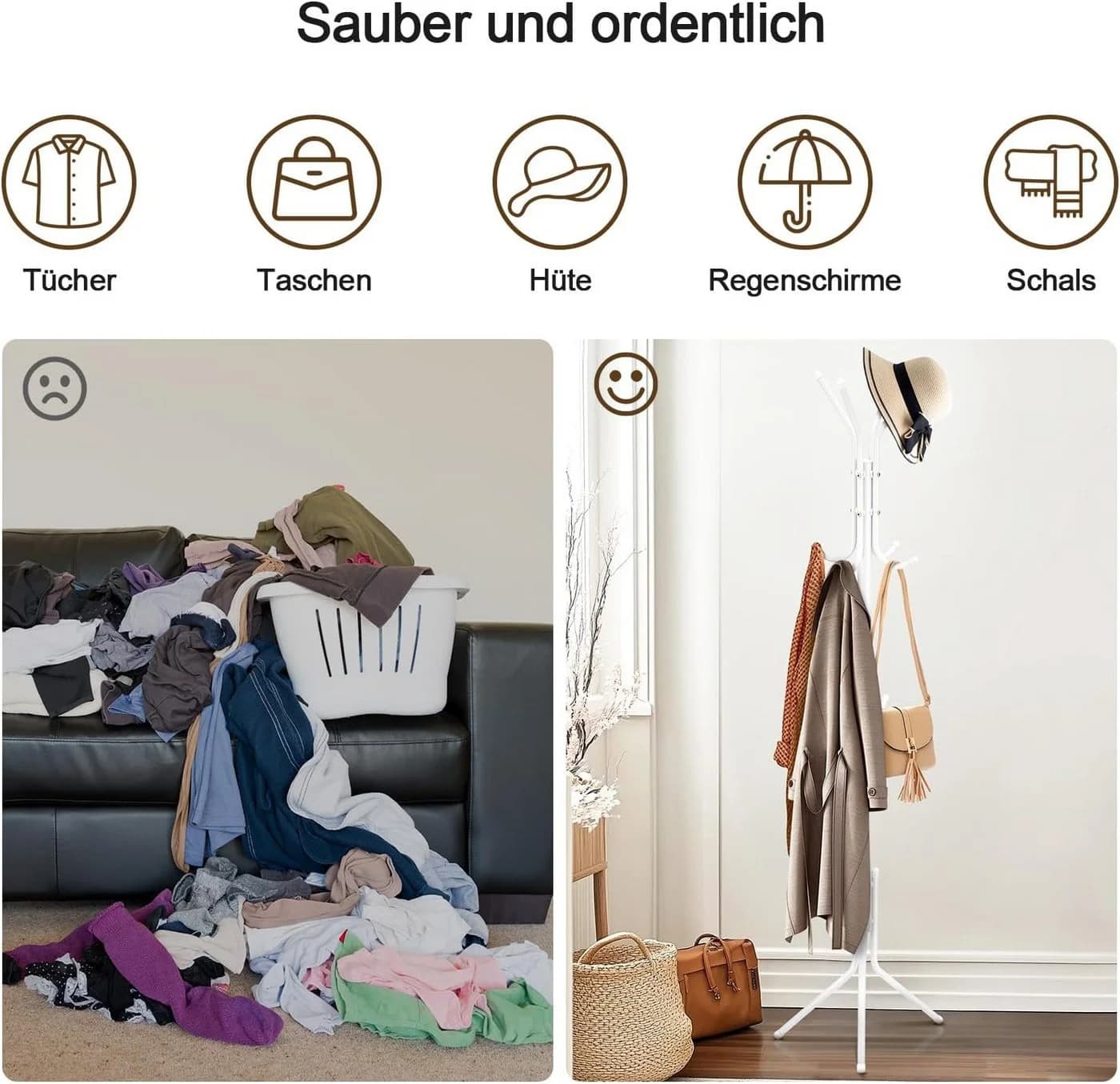 MOPUEA Kleiderständer mit 12 Haken & 2 Bügeln Weiß Stahl - Bild 5