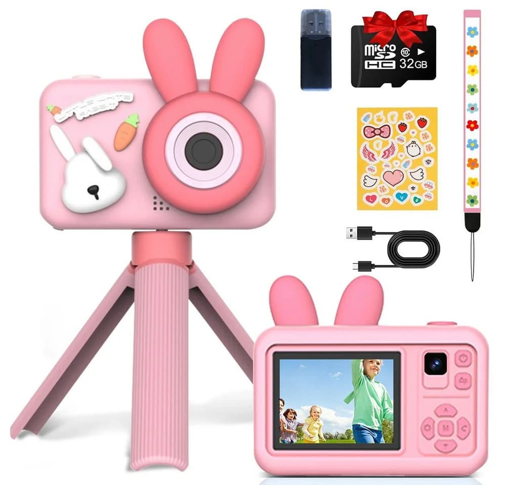 MOPUEA Kinderkamera Rosa 1080P HD mit Stativ und 32GB SD-Karte - Bild 2