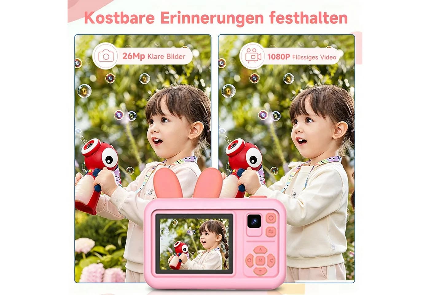 MOPUEA Kinderkamera Rosa 1080P HD mit Stativ und 32GB SD-Karte - Bild 4