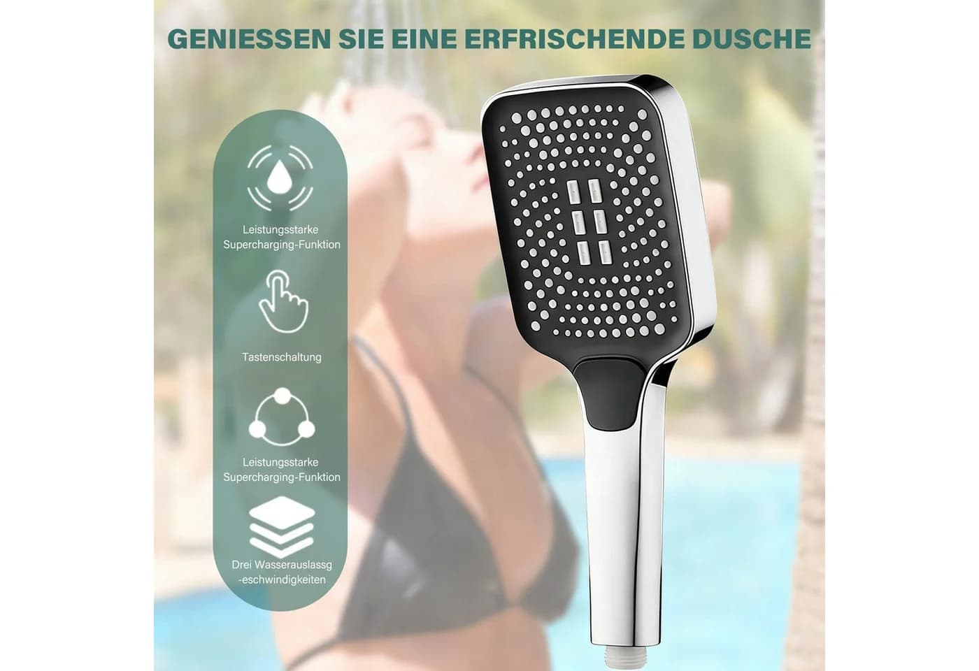 MOPUEA Duschbrause Wassersparend verchromt 3 Strahlarten - Bild 5