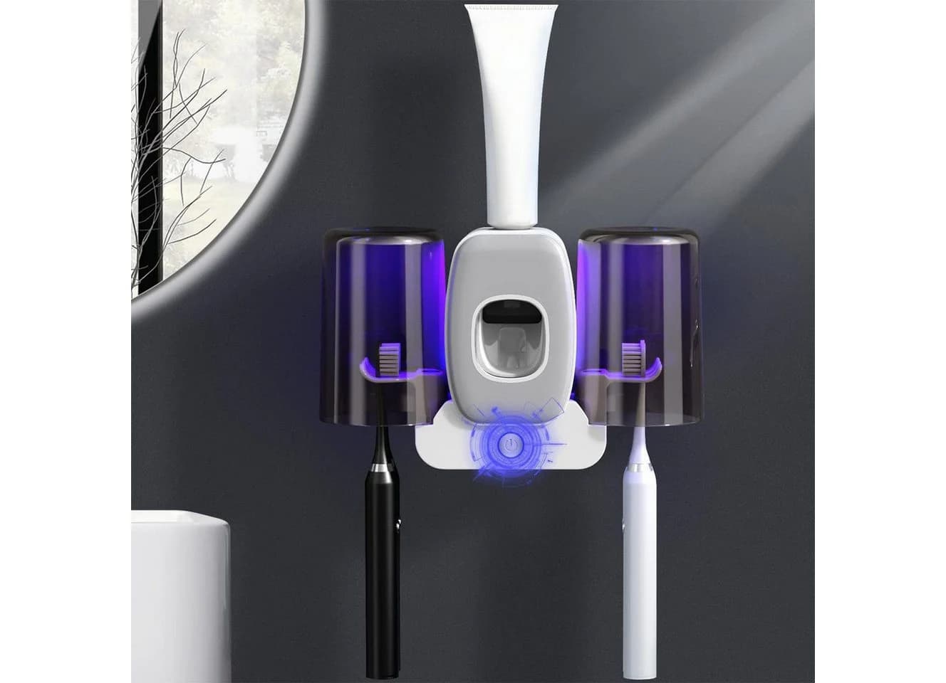MOPUEA UV-Zahnbürstenhalter mit 4 Schlitzen, Zahnpastenspender und UV-Desinfektion - Bild 2