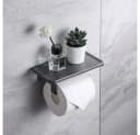 MOPUEA Toilettenpapierhalter mit Ablage Selbstklebend Aluminium Schwarz Bild 1