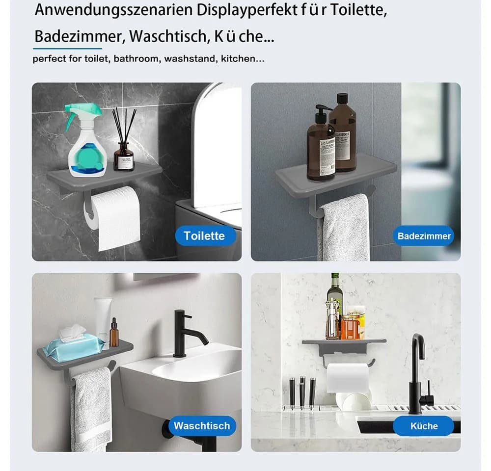 MOPUEA Toilettenpapierhalter mit Ablage Selbstklebend Aluminium Schwarz - Bild 5