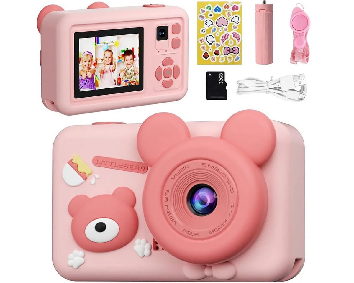 MOPUEA Kinderkamera Dualobjektiv 32GB 1080P Rosa - Bild 2